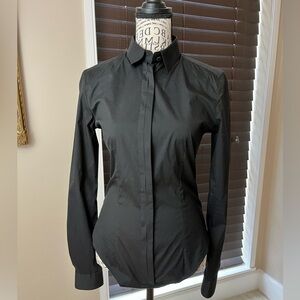 Women’s LES HOMMES Femme Black Tailored Button Up Bodysuit Shirt, Size 38